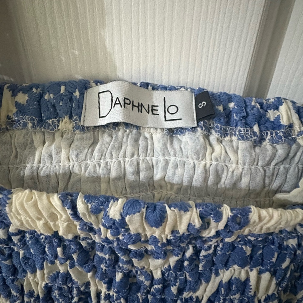 Blue and White Smocked Maxi Dress - Picture 3 of 3